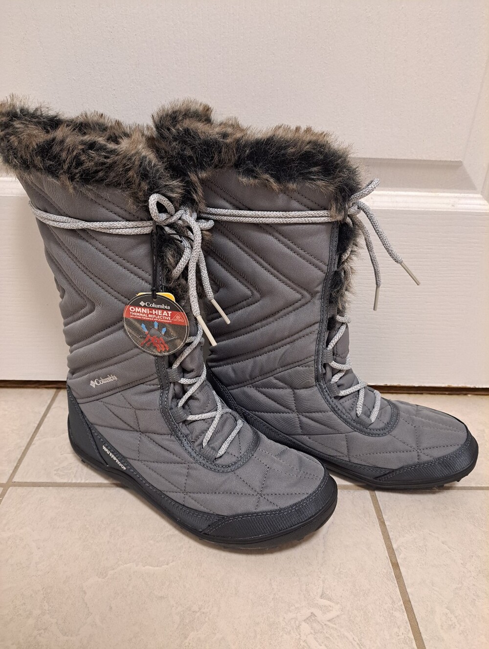 Columbia Gray Quilted Omni-Heat Fur-Trim Winter Boots